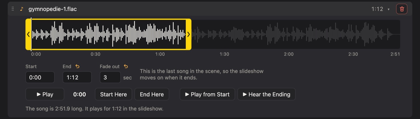 A song open on its waveform, trimmed to the part that plays